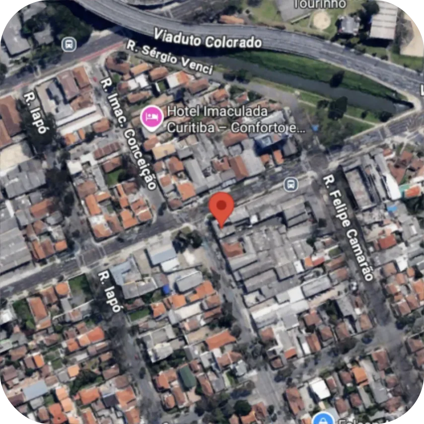 Mapa indicando a localização da fábrica em Curitiba